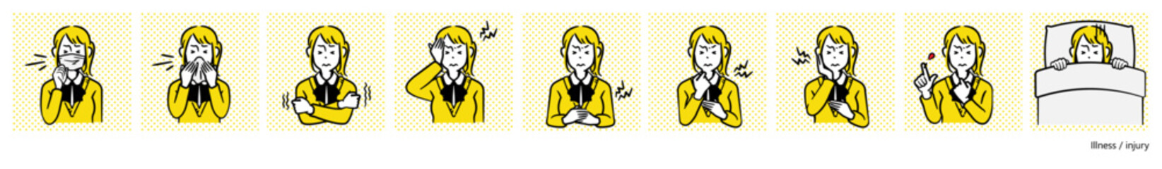 女子高生のイラスト｜体調不良