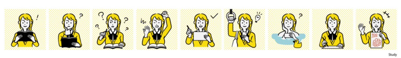 女子高生のイラスト｜勉強