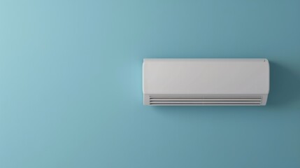 Air conditioner mounted on blue wall, home appliance concept