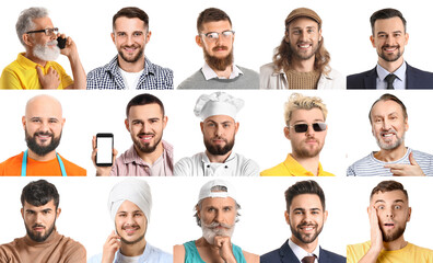 Group of bearded men on white background