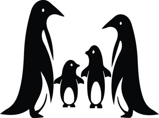 penguin family silhouette vector illustration 