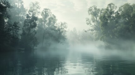 Fototapeta premium Misty Riverbank on a Cool Morning
