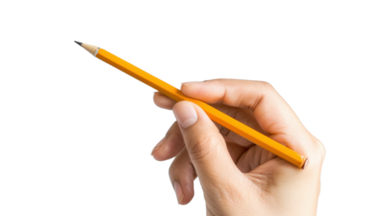 Hand holding a pencil on transparent background