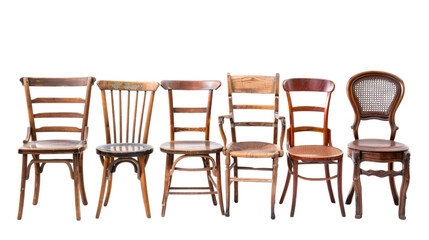 Fototapeta premium Wooden old chairs collection on transparent background