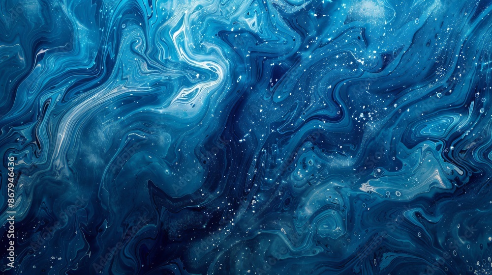 Poster Abstract blue fluid art marble paint texture background