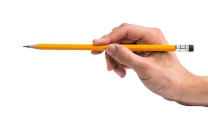 Hand holding a pencil on transparent background