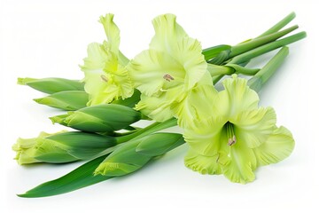 Obraz premium Green Gladiolus Isolated on White Background. Beautiful Gladiolus Flower