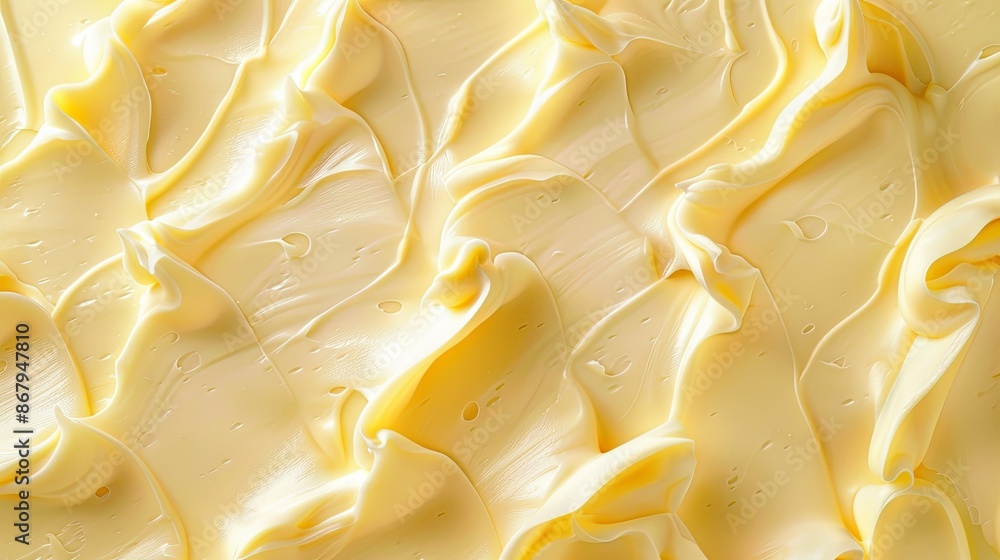 Poster a close-up view of smooth, yellow butter, with visible swirls and texture. generative ai