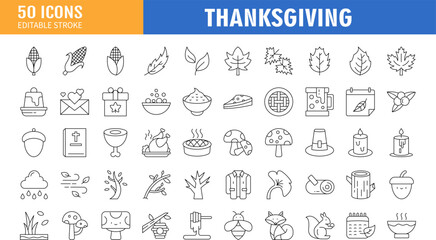 Thanksgiving Icon set. Editable Stroke. Vector illustration