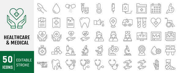 Medical  Icons set. Hospital, patient, medicine, pharmacy, nurse, prescription and medical report. Vector illustration