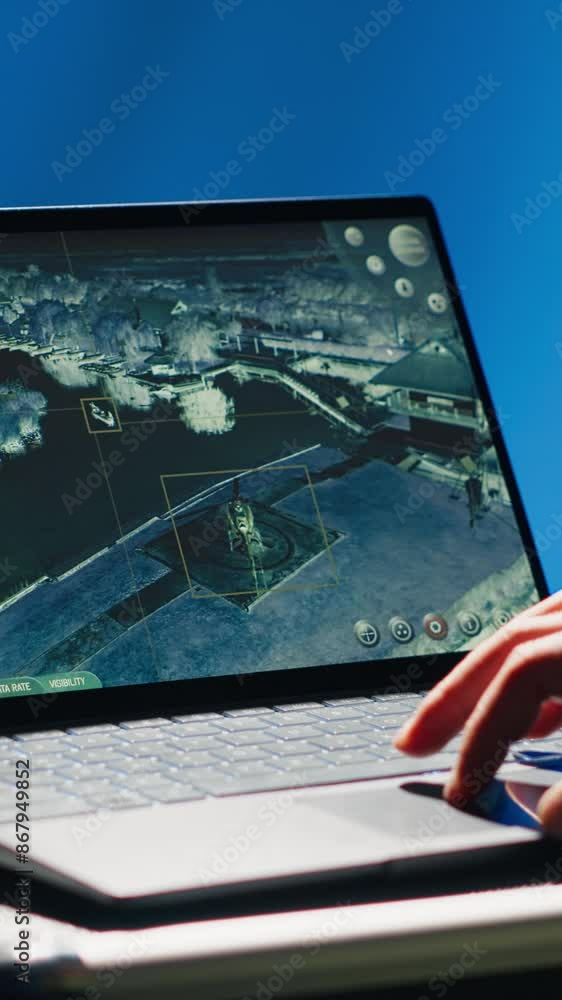 Poster vertical video european union using radar system on laptop to detect incoming ballistic missiles att