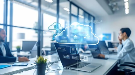 IT professionals setting up a cloud server environment in an office --ar 16:9 Job ID: c5f11458-fc2e-4a90-b872-8d9d35b127ce