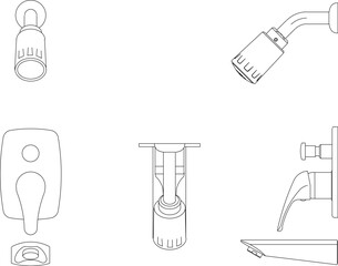 Vector silhouette illustration sketch of detailed design of bathroom faucet and shower 