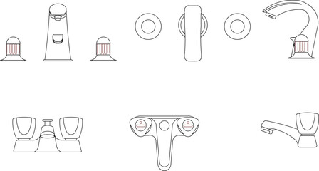 Vector silhouette illustration sketch of detailed design of faucet and shower sink sink in the kitchen