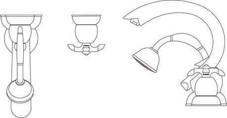 Vector silhouette illustration sketch of detailed design of faucet and shower sink sink in the kitchen