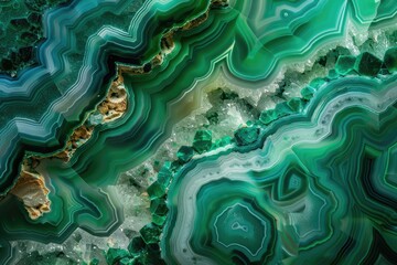 Vivid Green Malachite Stone Texture. Abstract Background with Layers and Patterns