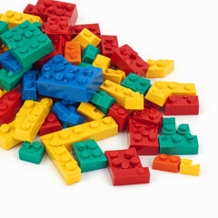 Naklejka premium Colorful plastic bricks over white background