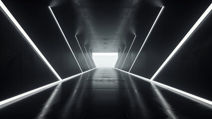 Dark Room with a Long Tunnel in Abstract Design