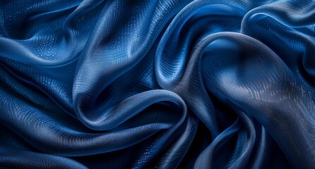 Fototapeta premium Close Up of Blue Silk Fabric Draped and Folded