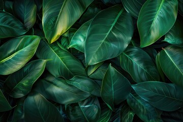 Tropical Green Leaves Texture Background, Natural Pattern Concept
