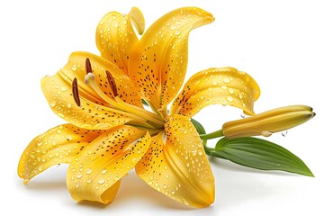 Yellow Lily Isolated on White Background. Beautiful Lily Flower