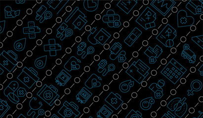 seamless pattern health care, medical element on black background