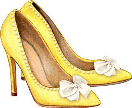 yellow heels with white bows clip art preview