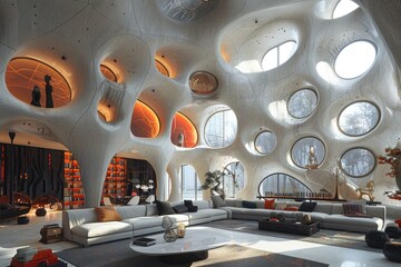 Living room design: a creative and innovative model blending modern aesthetics with functionality, redefining the heart of the home with stylish and practical elements.