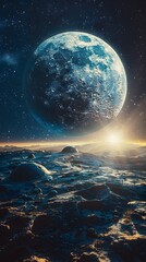 View of the planet Earth and from moon space during a sunrise