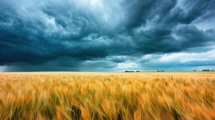 Obraz premium Majestic Storm Clouds Over Endless Wheat Field - Power of Nature in Agriculture