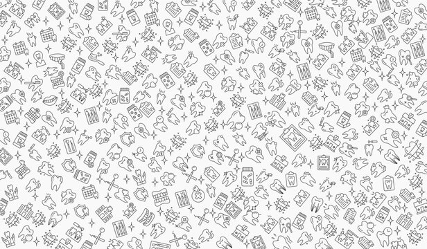 Vector seamless dental pattern with line icons