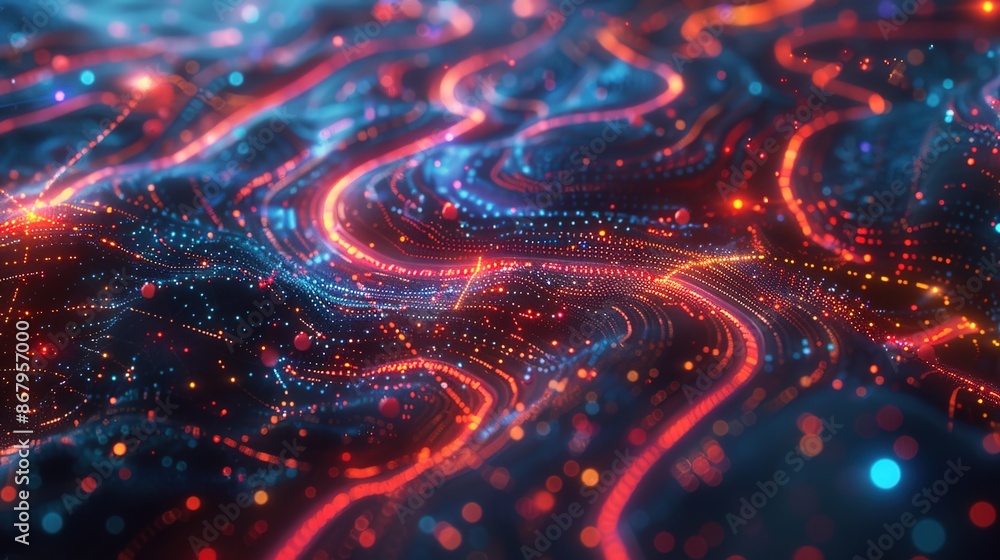 Poster illuminated pathways of connectivity - abstract digital network landscape