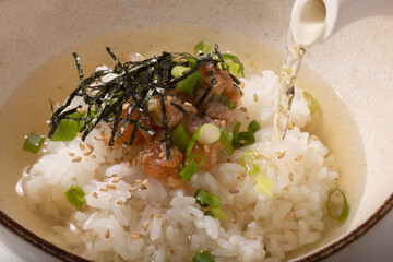 サーモンなめろう　茶漬け