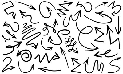 Set of different drawn arrows isolated on white