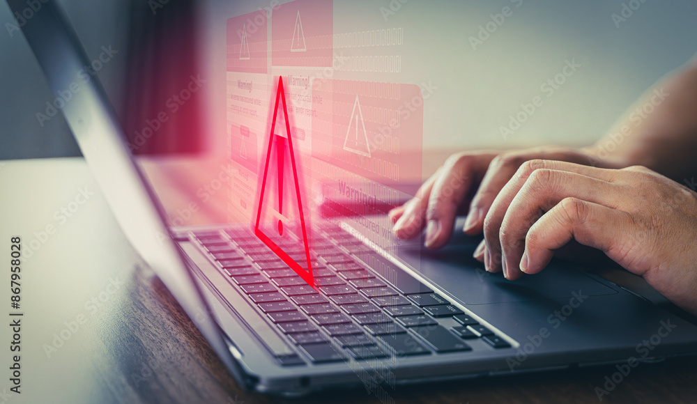 Poster cyber , warning alert on screen, security and danger alarm technology, system, cyber , digital, soft