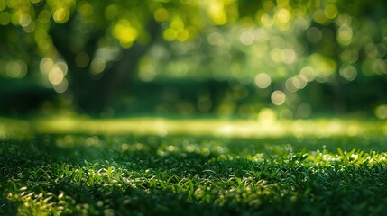 Naklejka premium A blurred garden scene with vibrant green hues and plenty of empty space