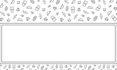 Frame of hand drawn food and beverage in doodle style