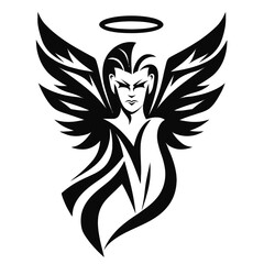 logo mascot of Angel in black and white silhouette