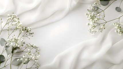 Styled stock photo. Feminine wedding desktop mockup with babys breath Gypsophila.