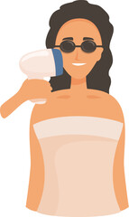 Woman wearing protective glasses using an intense pulsed light device for hair removal at home