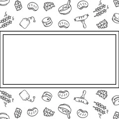 Frame of hand drawn food and beverage in doodle style
