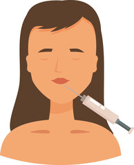 Cosmetologist injecting hyaluronic acid into the lips of a young woman for lip augmentation