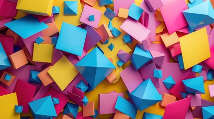 Obraz premium Energetic Geometric Patterns: Colourful Abstract Background with Randomly Scattered Shapes in Vibrant Hues