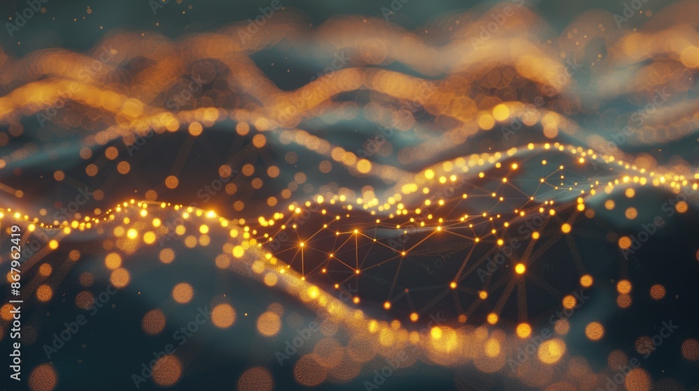 Poster a depiction of neural networks with luminous nodes and connections, set against an abstract backgrou