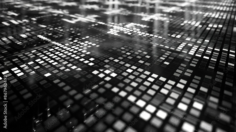 Poster digital futuristic grid network - abstract background of interconnected squares with technological s