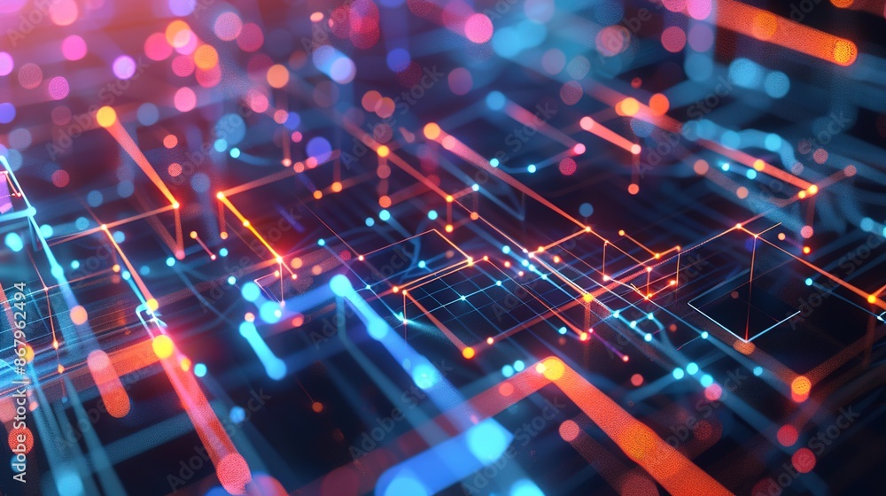 Poster digital futuristic grid pattern with interconnected squares