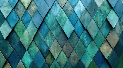 Abstract Geometric Symmetry with Diamond Shapes in Blue and Green Tones