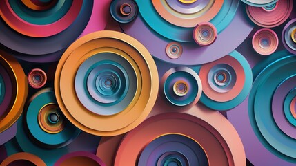 Fototapeta premium Ethereal Concentric Circles in Soft Pastel Hues on Dark Background