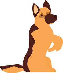 Simple cartoon illustration of a german shepherd dog sitting up and raising its paw