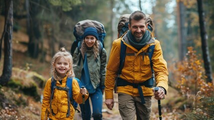 Family Hiking Adventure in the Autumn Forest